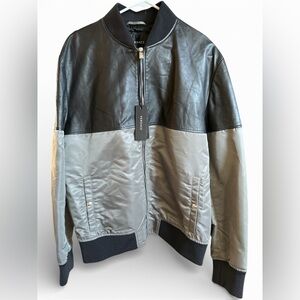 Versace Two-Tone Lambskin Leather Black and Gray Bomber Jacket! NWT!!!
